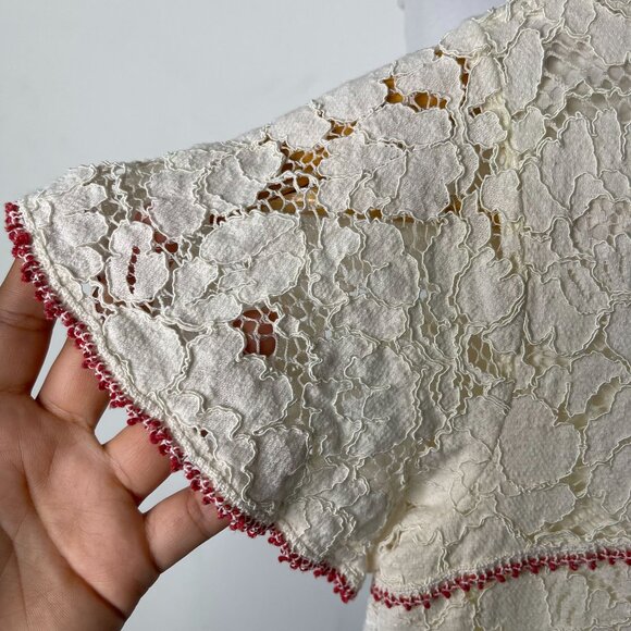 Pili Carrera Kid's White Red Lace Floral Short Sleeve Mini Dress Size 12 - Picture 7 of 7